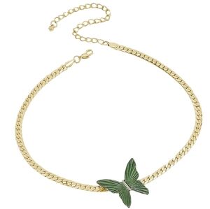 Green Metal Butterfly Necklace Gold Chain Choker Minimalist Butterflies Moth